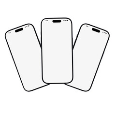 Three smartphones blank screen mockup isolated 3D render