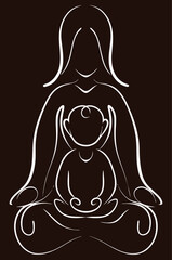 Single continuous line mother and child