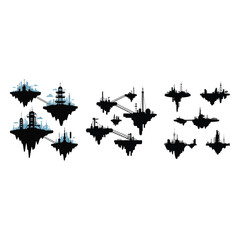 Floating Research Lab Islands Silhouette set.