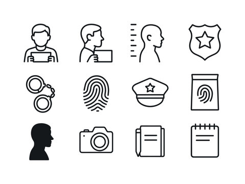Mugshot Icon Set. Mugshot Collection. Line icon set of Mugshot C