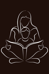 Mother and child learning to read