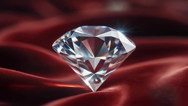 Brilliant Diamond Gemstone on Red Velvet Fabric
