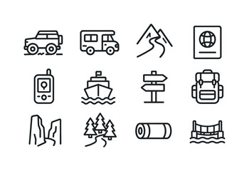 Fototapeta premium Adventure Travel Icons. Adventure Travel. Line icon set of Adven