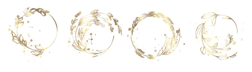 Hand Drawn Botanical Circle Frames with Organic Leaf Elements - Organic botanical circle frames drawn with flowing leaves, perfect for natural branding, wedding graphics, and modern decorative layouts