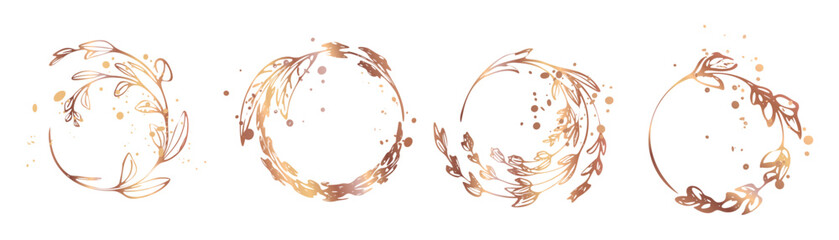 Minimal Botanical Wreath Collection with Fine Line Leaf Illustrations - Minimal botanical wreaths created with fine line leaves, ideal for modern branding, invitations, elegant nature themed designs.