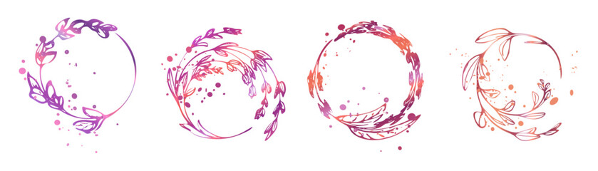 Elegant Hand Drawn Floral Wreaths with Botanical Line Art - Elegant hand drawn floral wreaths with botanical line art, perfect for weddings, branding, packaging, and decorative projects.