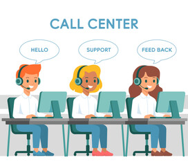 This image showcases a diverse team of customer service representatives in a call center, promoting teamwork, communication, and effective support services for customers.