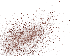 Brown powder particles scattered isolated on a transparent background