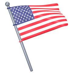 The American flag on a tilted pole 3D Icon Illustration. Low Poly Style