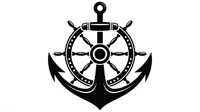 classic nautical emblem with ship wheel and anchor for maritime adventures and sailing themes, featuring traditional marine symbols ideal for logos, badges, labels, and nautical branding designs.