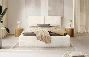 Modern luxury bedroom interior in minimal scandinavian style, 3d render © evgenij