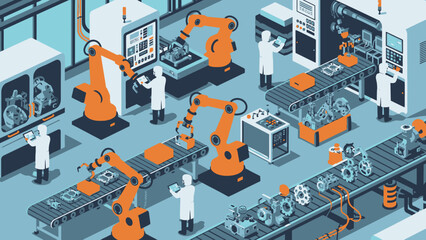 Abstract music background with isometric city and computer technology vector illustration