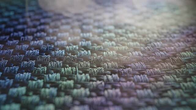 Close-up view of woven fabric texture, showcasing intricate patterns and details.