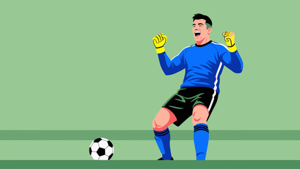 Cartoon vector illustration of a young boy soccer player kicking a ball in action on the field