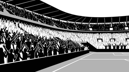 Stadium crowd excitement: A stadium is packed with enthusiastic fans, silhouettes in a dynamic display of collective emotion during a live sport competition, creating a lively atmosphere.