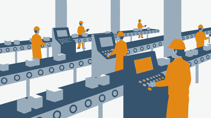 Automated Production: Workers diligently oversee a modern production line, showcasing automated processes.