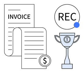 Financial transactions visual. Invoice highlights financial management and transactions. Recognition concept links rewards and achievements. Use for finance, business, accounting, budgeting