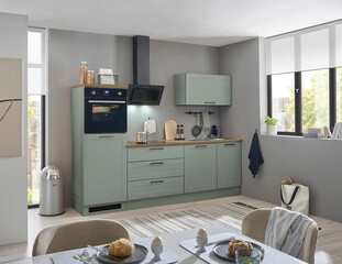 Modern luxury kitchen interior in minimal scandinavian style, 3d render