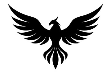 Obraz premium phoenix, bird, silhouette, vector, art, design, graphic, icon, mythical, tattoo, logo, rebirth, fire, flame, rise, ash, immortal, eternal, strong, powerful, noble, proud, fierce, bold, sharp, beak, c 