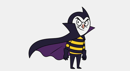 Cute Cartoon Vampire Bee Character Standing Happily on an Isolated White Background