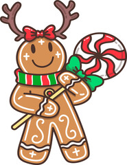 Fototapeta premium Gingerbread Man with Reindeer Antlers and Candy Character