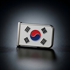South Korea Flag Pin Badge Emblem on Dark Textured Background, Illustrating National Pride and Identity