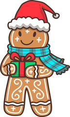 Groovy Gingerbread Man with Christmas Hat and Gift Character