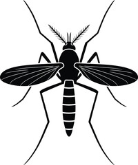 Black and white illustration of a mosquito on white background isolated on white background