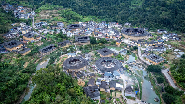 Aerial View of Traditional Hakka Tulou Cluster