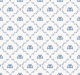 Vintage Art Deco Seamless Pattern. Geometric decorative with abstract blue flower. Retro background.