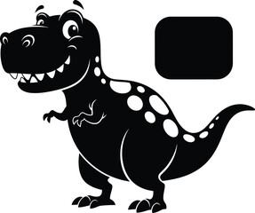 Black and white cartoon dinosaur illustration isolated on white background