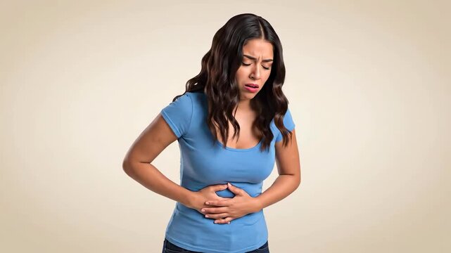 Woman Experiencing Stomach Pain and Discomfort in Various Angles for Health Awareness
