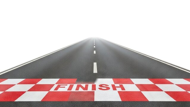 A road stretches to the horizon marked with a checkered FINISH line