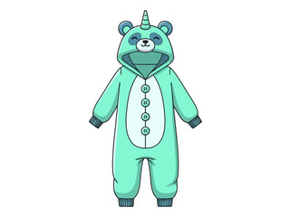 Light blue unicorn panda kigurumi pajama suit with white buttons