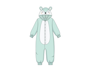 Mint green animal hooded onesie pajama with white button placket