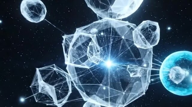 Celestial networked bear floats amidst stardust