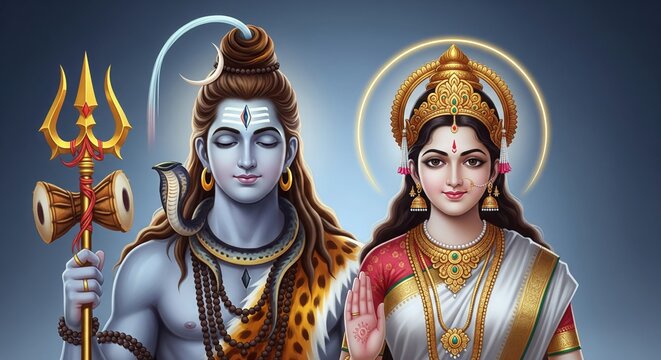 Shiv Parvati Cosmic Aura. Premium Divine 4K Wallpaper.