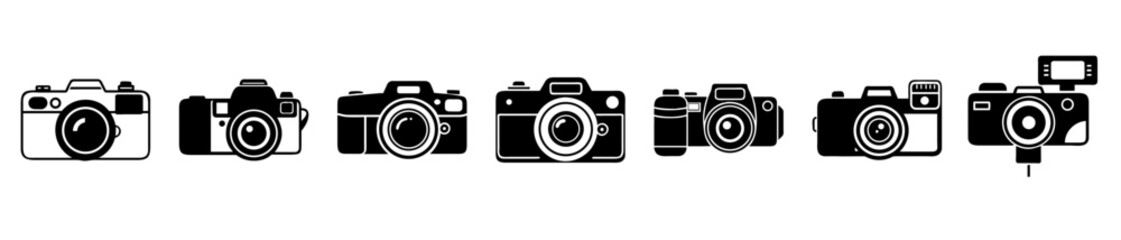 Monochrome photography camera icons for digital media and creative design projects.