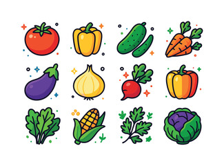Fototapeta premium Colorful Vegetable Icons. Colorful vegetables. Colorful isometri