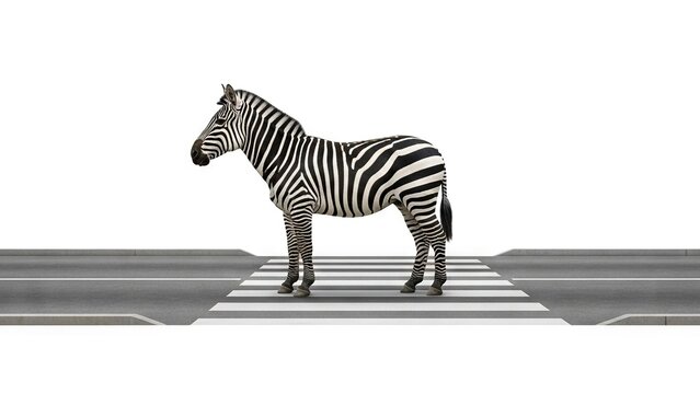 Zebra stands on zebra crossing an animal in a black and white coat in the middle of a road - Powered by Adobe