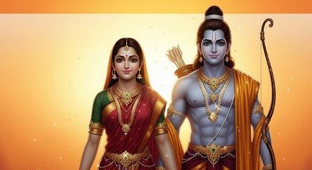 Fototapeta premium Sita Ram Ayodhya Glow. Divine Hindu 4K Wallpaper.