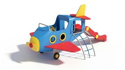 Colorful airplaneshaped playground structure with ladder slide and open cockpit
