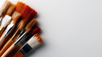 An array of vibrant paintbrushes with dynamic bristles, each reflecting a rich spectrum of colors, ideal for artists looking to capture inspiration and creativity.