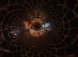 Lviv Wet Cobblestone Tunnel Little Planet Panorama