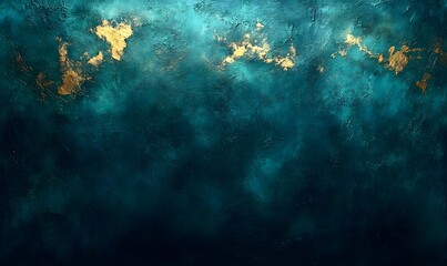 Obraz premium Abstract teal and gold paint, creating a textured and luxurious background