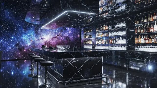 Chic bar boasts galaxy backdrop sleek design