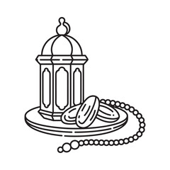 A detailed illustration of a lantern dates and prayer beads arrangement