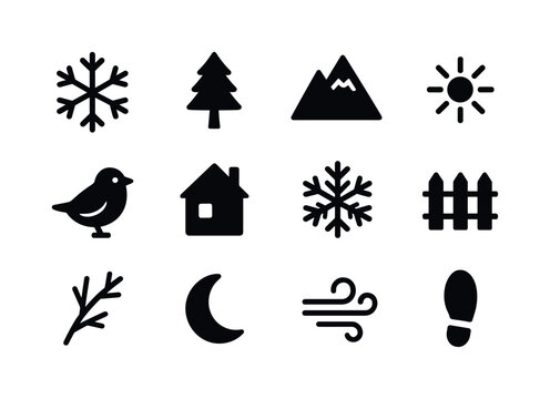 Frosty Landscape Icons. Frosty landscape. Solid icon set of fros