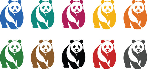 Panda bear icons in multiple vibrant colors, Colorful panda animal silhouette set © jakircreativedesign
