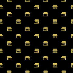 Building shop store seamless pattern isolated on black background